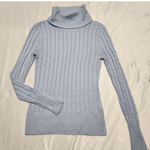 New York & Company Light Blue Cable Knit Turtle Neck Sweater, Size XS - Picture 4 of 6